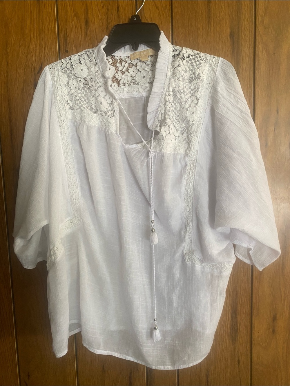 White Lace Yoke Women's Tunic Blouse
